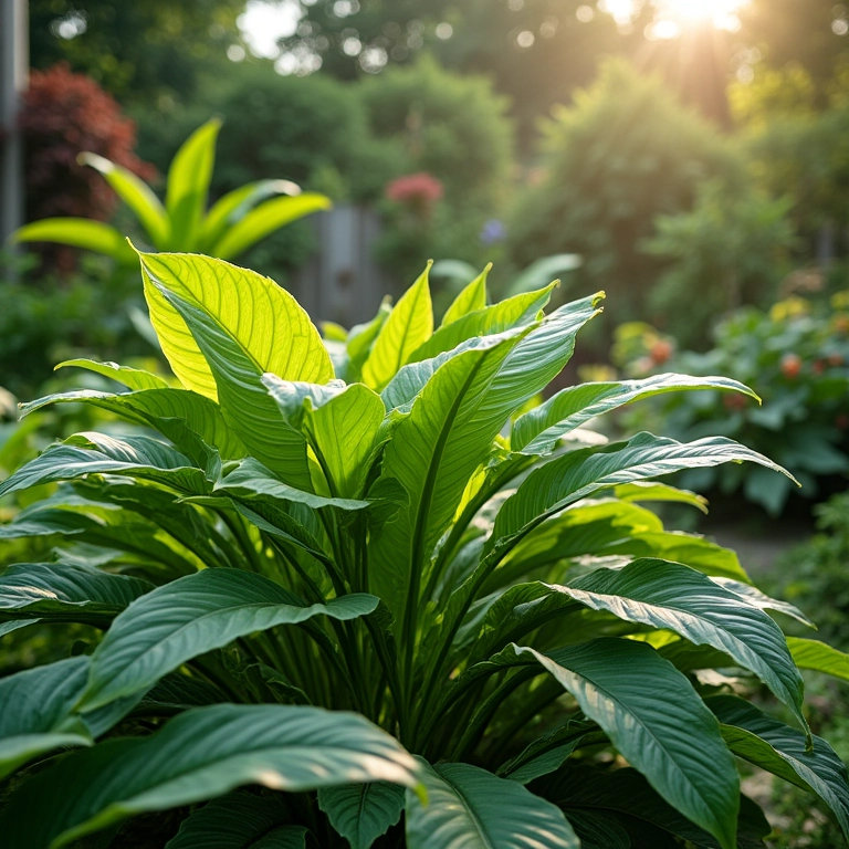 Jardim com ecomantas, vegetação exuberante e atmosfera relaxante.