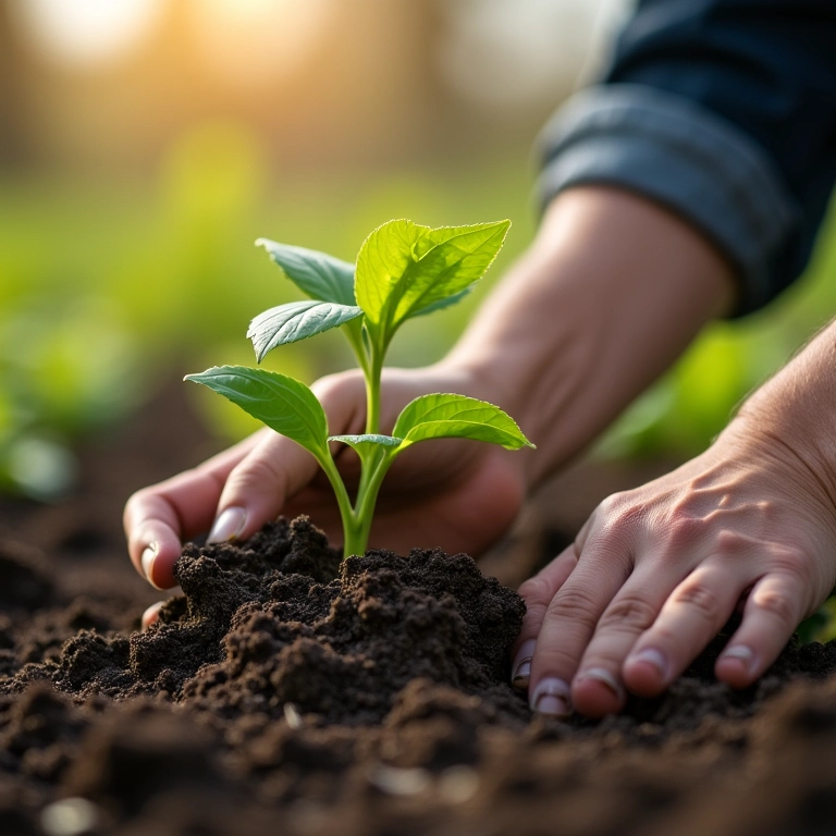 Jardineiro plantando mudas na primavera.