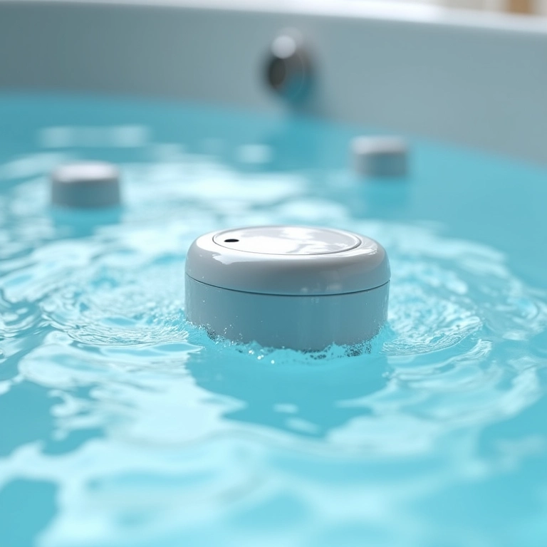 Jatos de hidromassagem em uma banheira, com água em movimento.