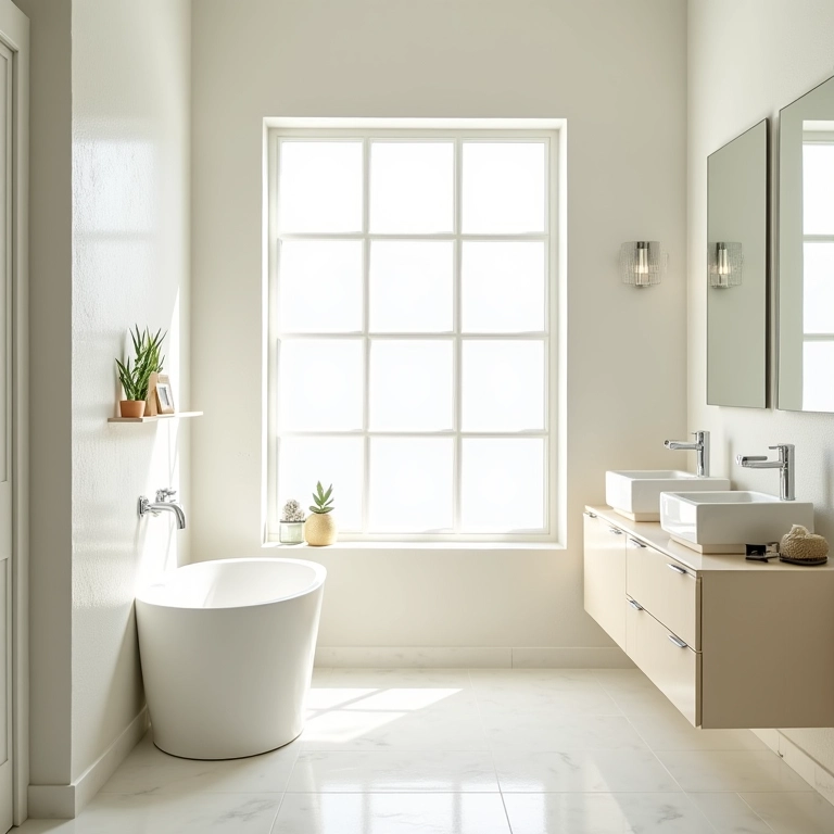 Lavabo com cores claras para amplitude e leveza.