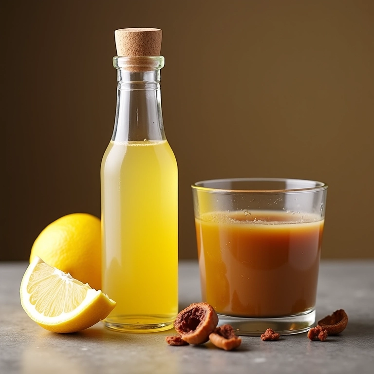 Limão e vinagre perto do pudim de caramelo.
