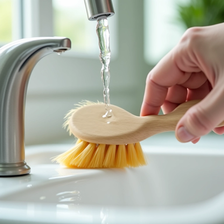 Limpeza de cobogós com escova e água.