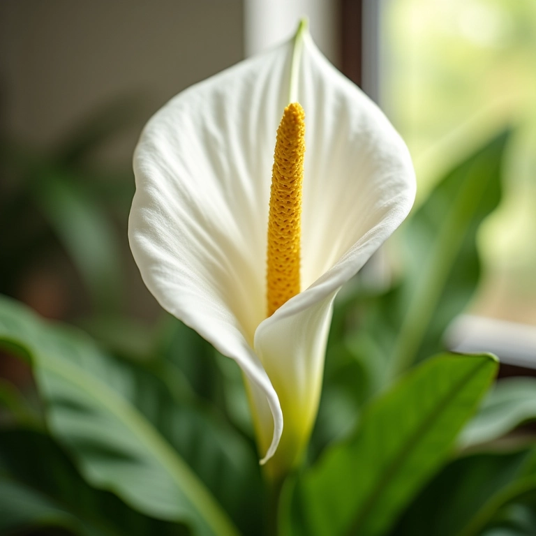 Lírio da Paz com flores delicadas e pouco trabalho em casa aconchegante.