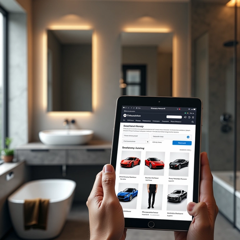 Loja online de acessórios temáticos para banheiro em tablet.
