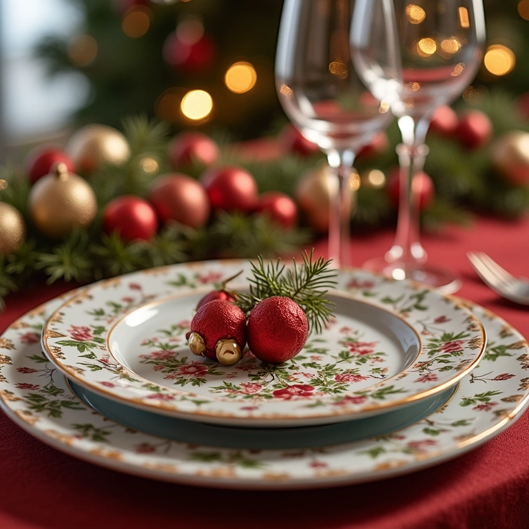 Louças especiais decorando a mesa de Natal.