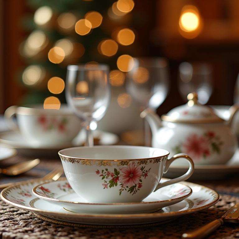 Louças Oxford Porcelanas em uma mesa de Natal elegante e sofisticada.