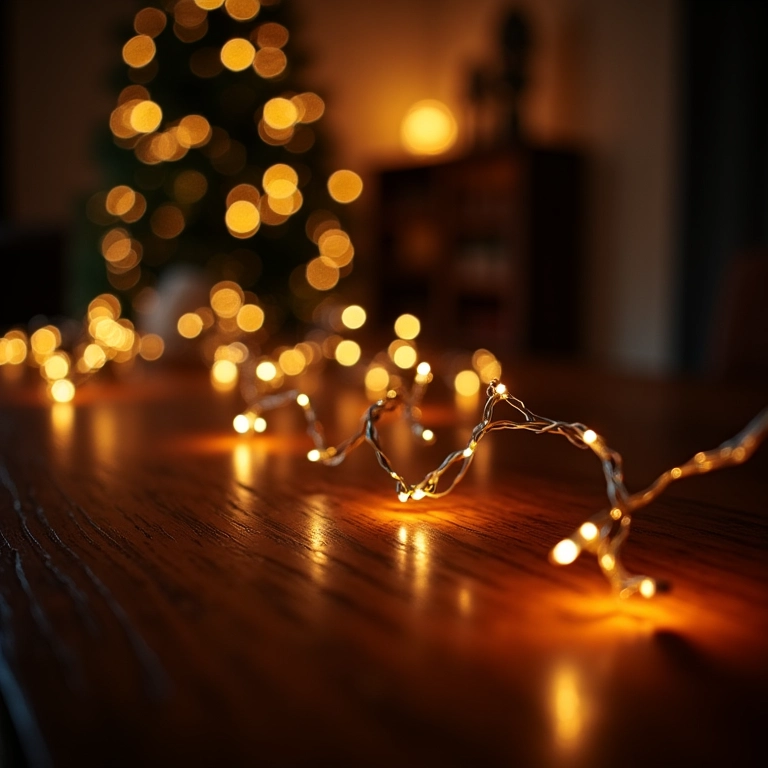 Luzes de Natal decorando a mesa festiva.