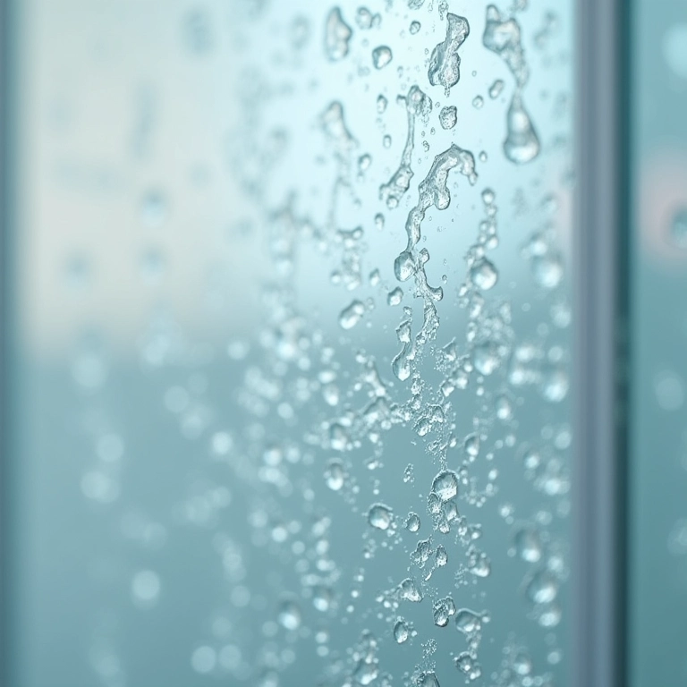 Manchas de água dura em box de vidro.