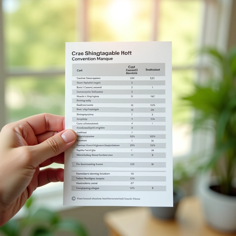 Mão segurando um gráfico de comparação de custos entre materiais sustentáveis e convencionais.