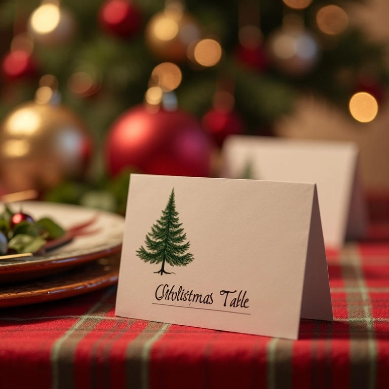 Marcadores de lugar em uma mesa de Natal, um gesto de carinho.