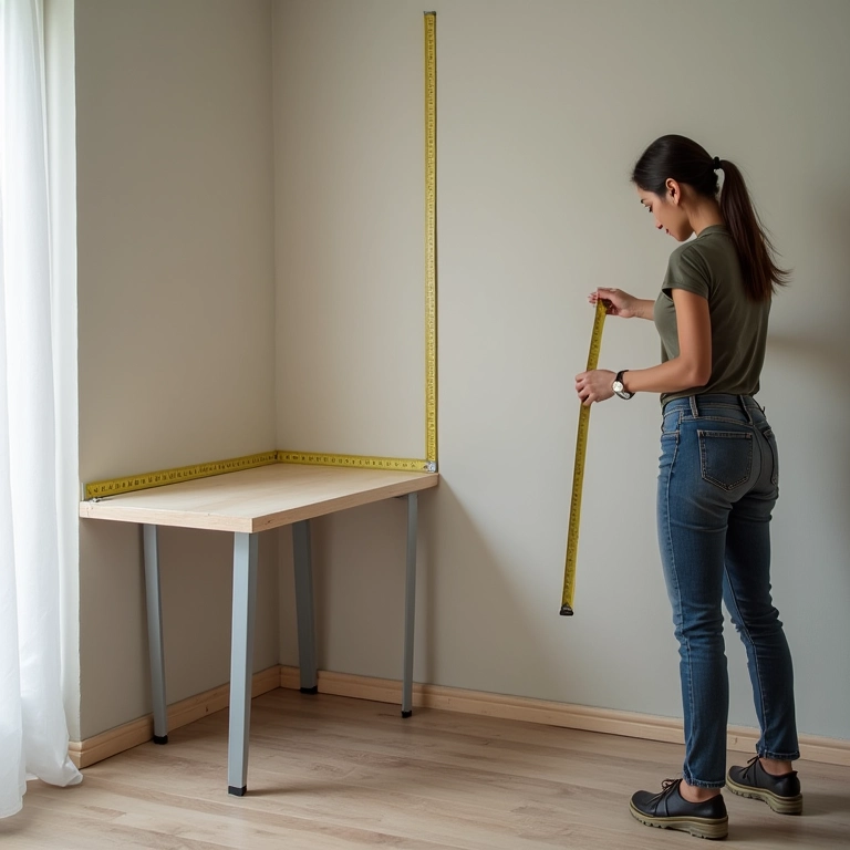 Medindo um quarto pequeno para instalar uma mesa de canto.