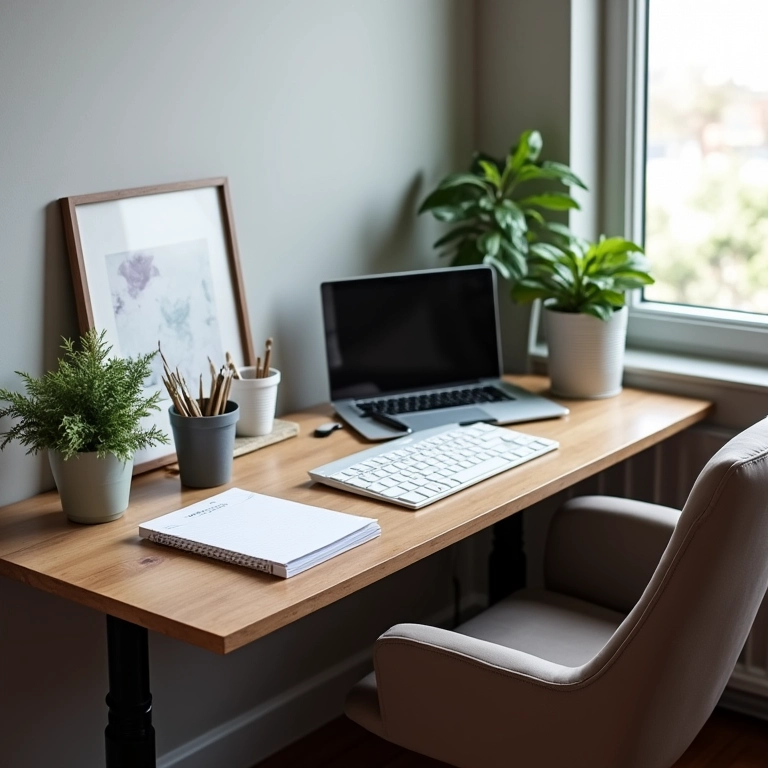 Mesa de canto organizada para a rotina diária.