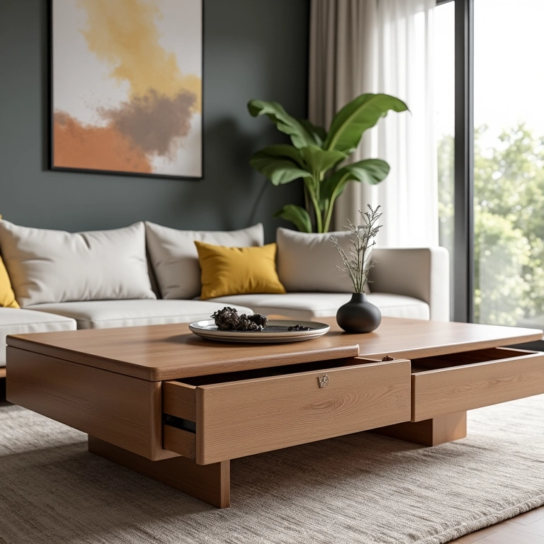 Mesa de centro com gavetas: funcionalidade e estilo unidos.