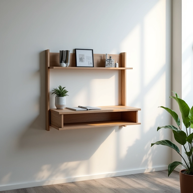 Mesa de escritório de parede funcional e adaptável.