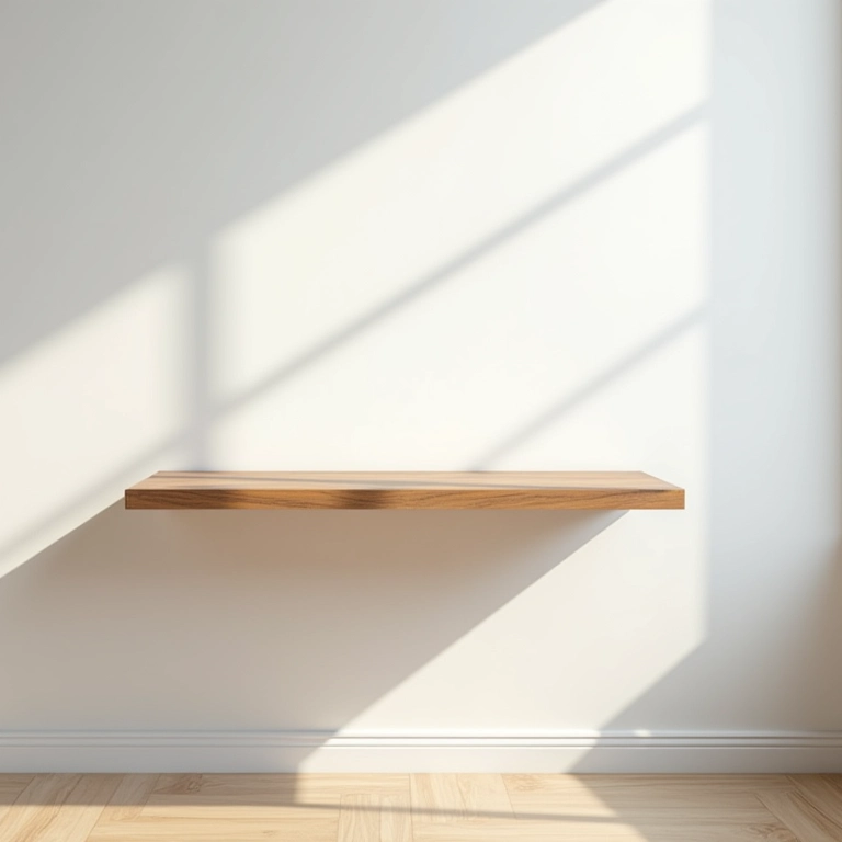 Mesa de escritório de parede minimalista em ambiente iluminado.