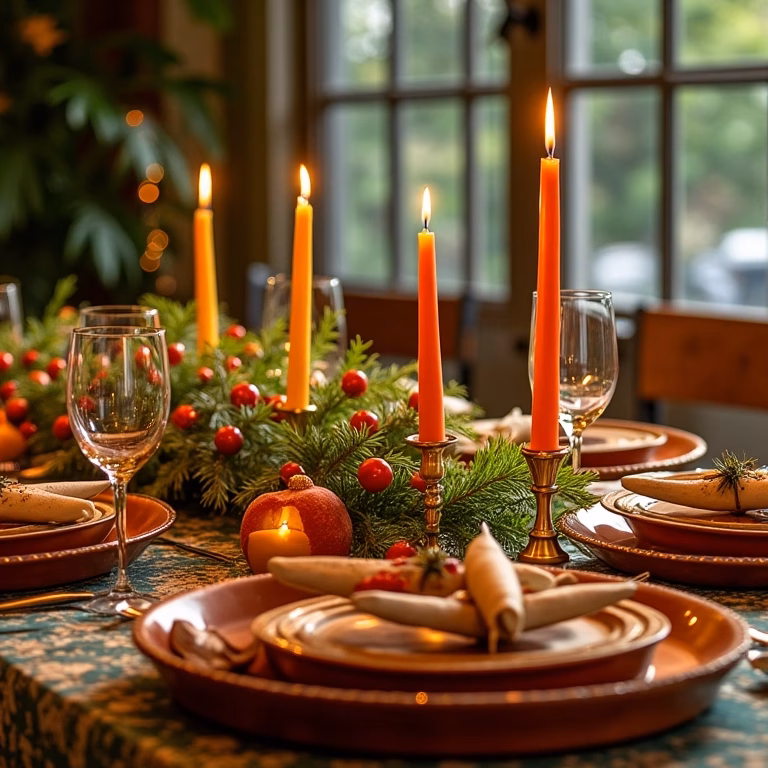 Mesa de Natal decorada com estilo brasileiro vibrante.