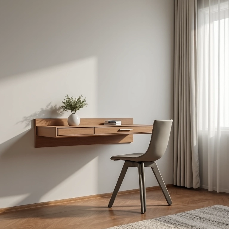 Mesa de parede com design versátil em sala de estar.