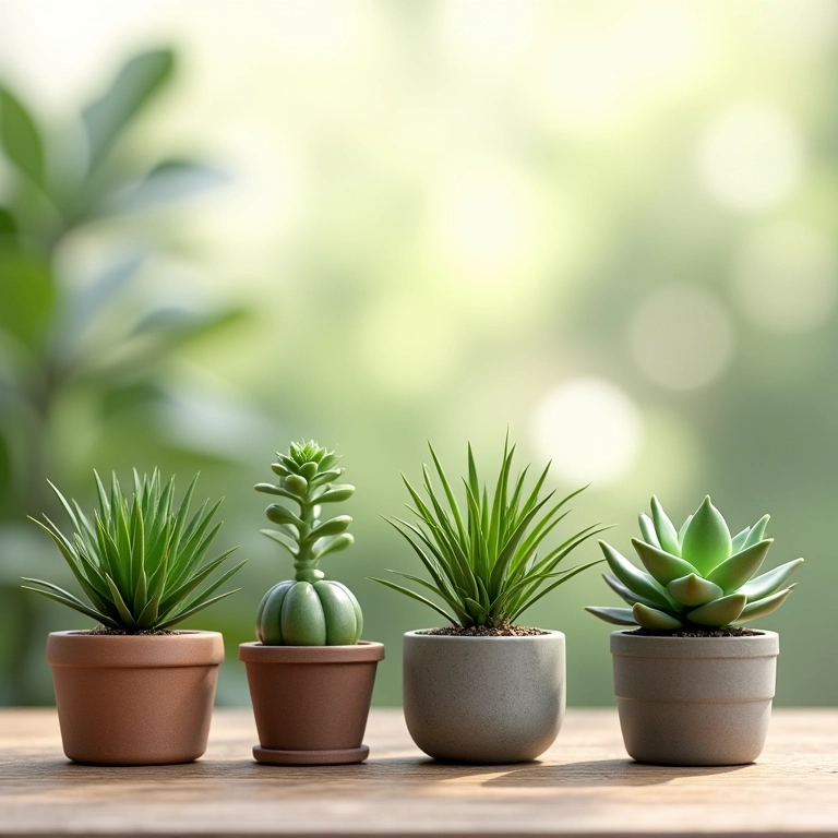 Miniaturas suculentas amando sol e seca em decoração minimalista.