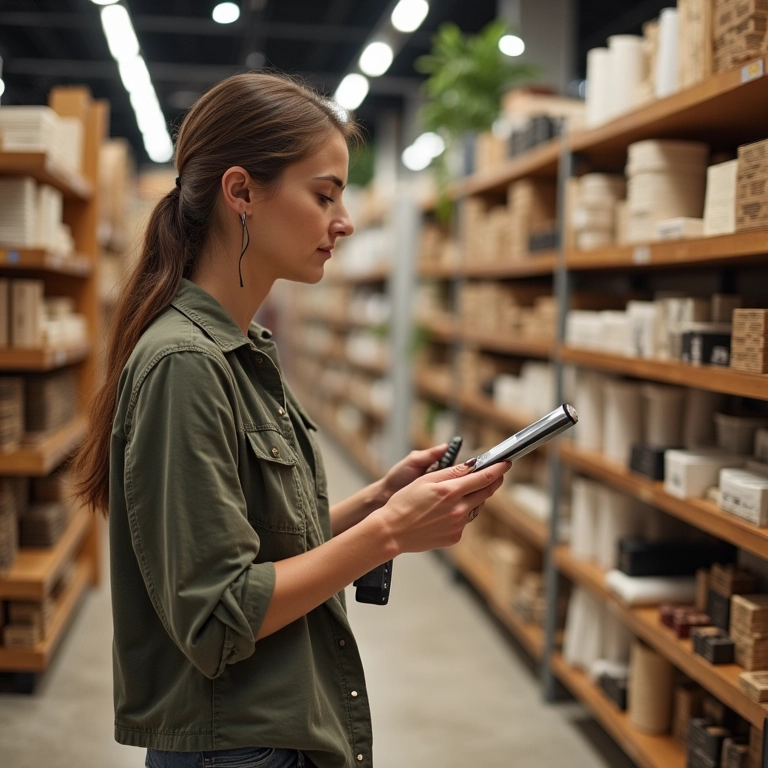Mulher comprando revestimento de bambu