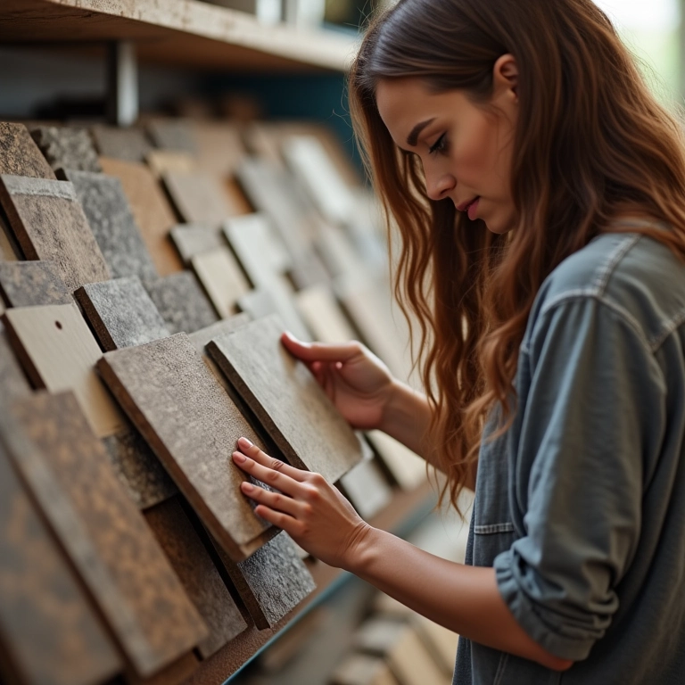 Mulher escolhendo o piso ideal para o canil.