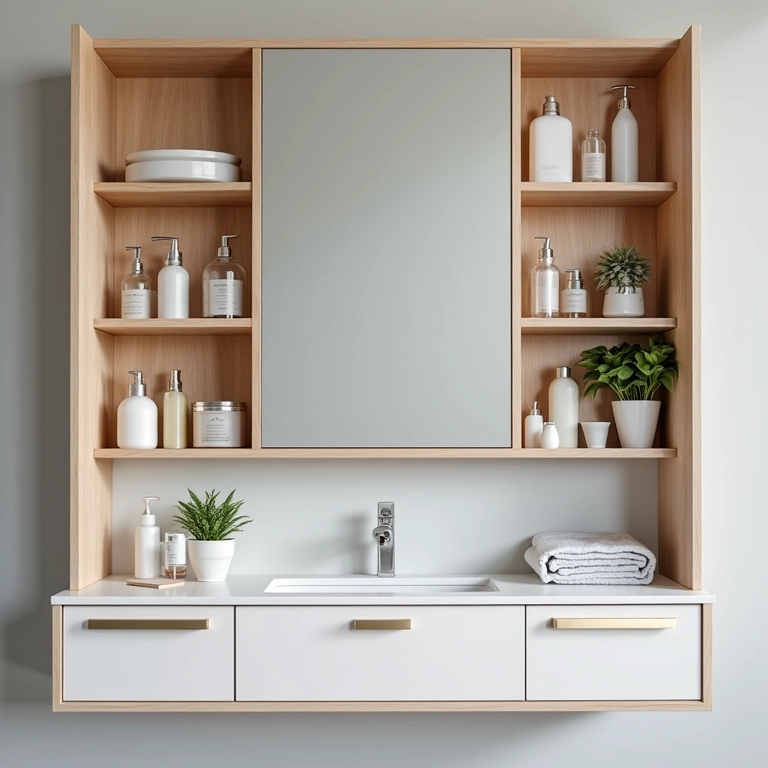 Organização interna do gabinete de banheiro.