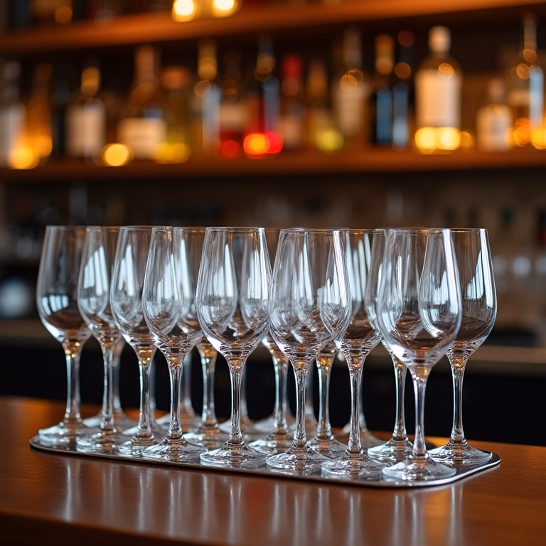 Organizador de taças sofisticado em bar residencial com design brasileiro.