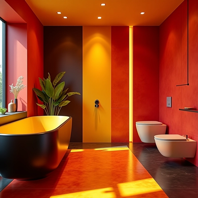 Paleta de cores vibrantes inspirada em carros de corrida para um banheiro temático.