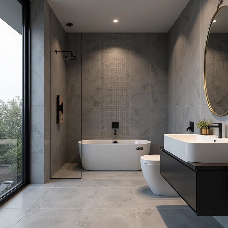 Pastilhas cinzas para um toque de sofisticação no banheiro.