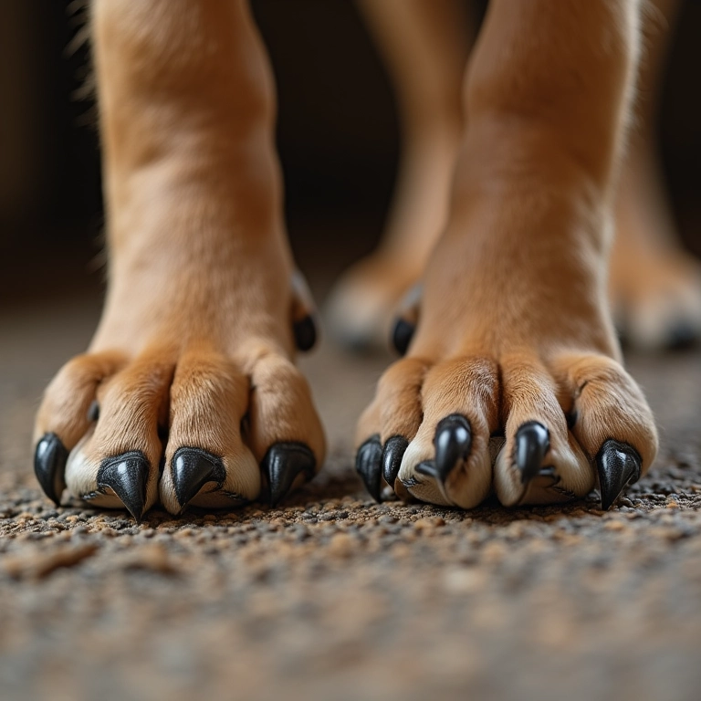 Patas de cães em diferentes tipos de piso de canil.