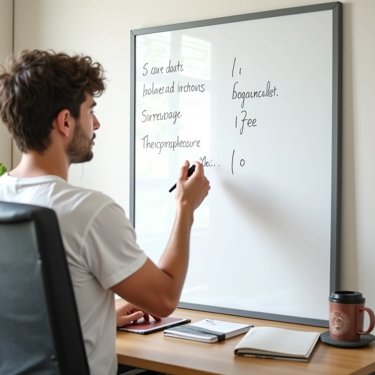 Pessoa usando mesa lousa para planejar o dia, com lista de tarefas.