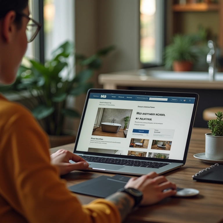 Pessoa verificando o orçamento ao pesquisar opções de banheiras online.