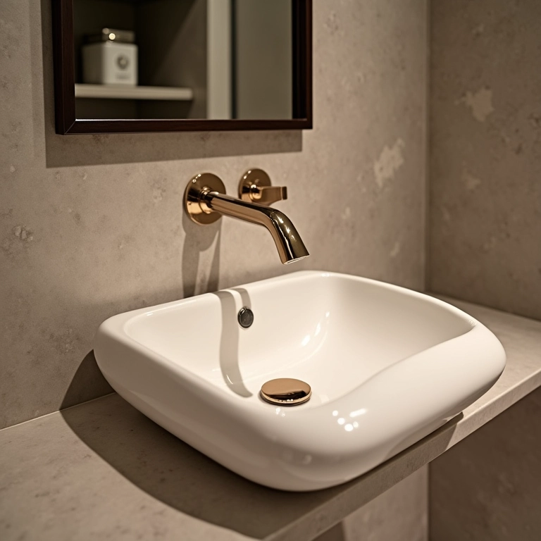 Pia esculpida no lavabo, elegância para as visitas.