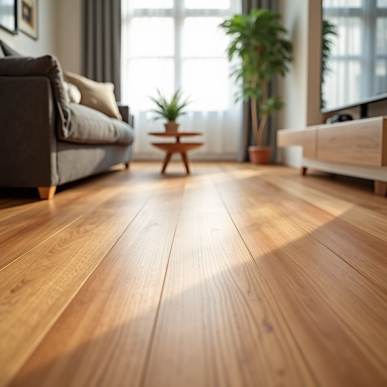 Piso de bambu horizontal em apartamento moderno.