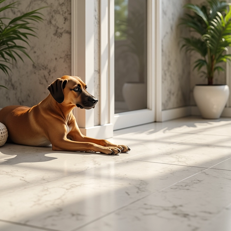 Piso de porcelanato elegante e resistente para canil.