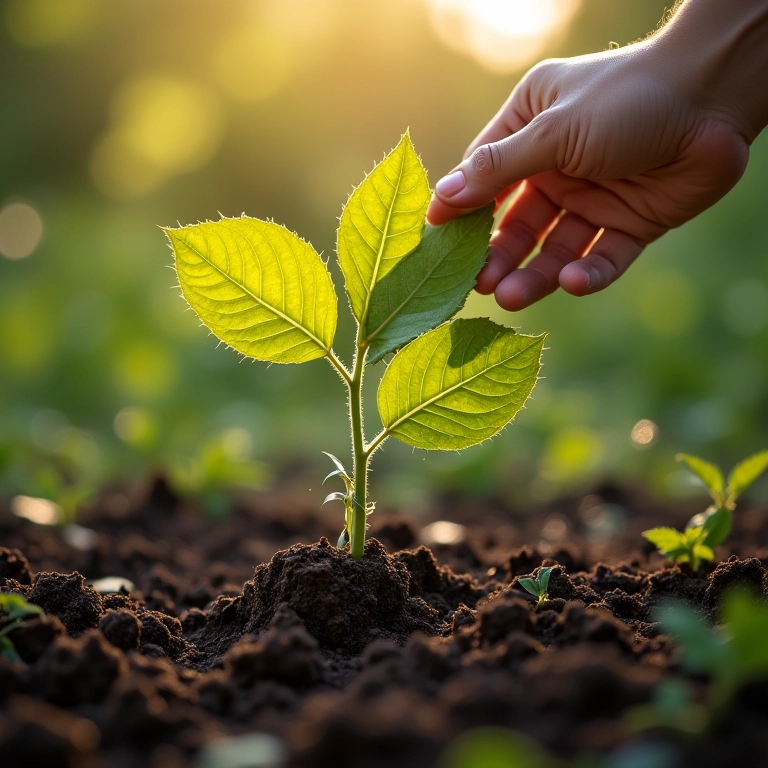 Planta com folhas amareladas por excesso de água.