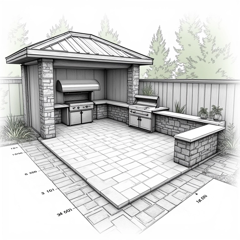 Planta detalhada do projeto de reforma da área de churrasco.