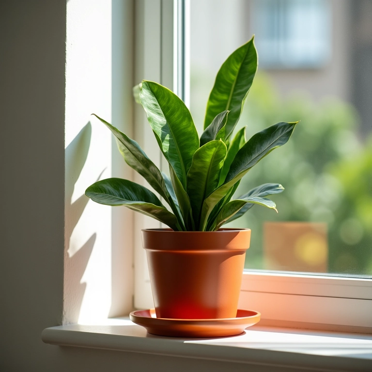 Planta ideal para a sala de TV: Espada de São Jorge em um vaso na prateleira.