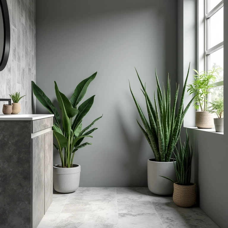 Plantas ideais para banheiro cinza.