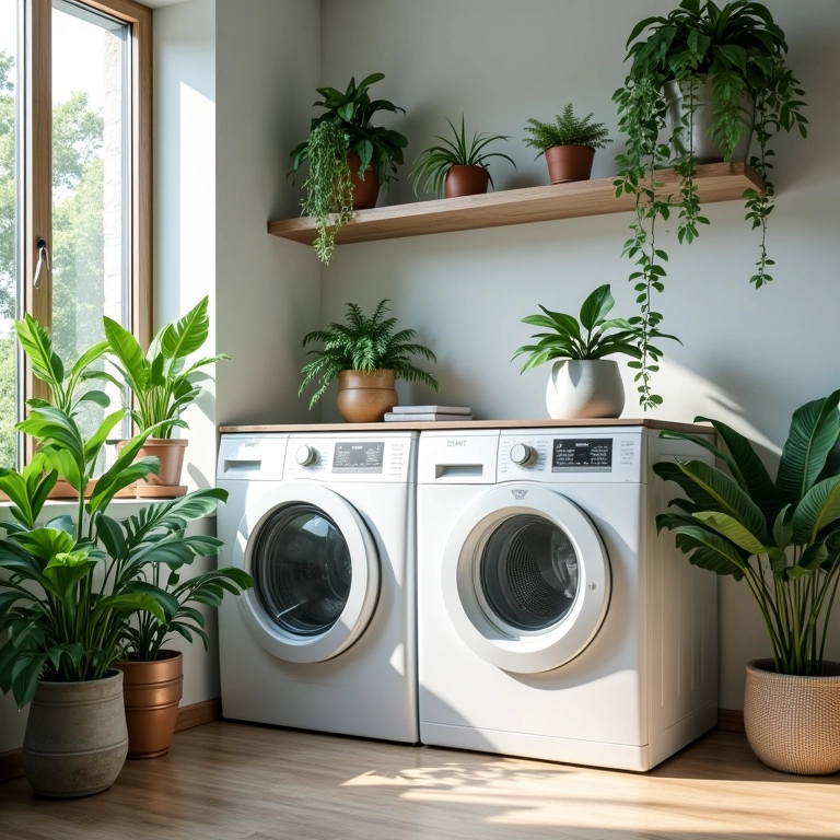 Plantas na área de serviço: um toque de vida e frescor.