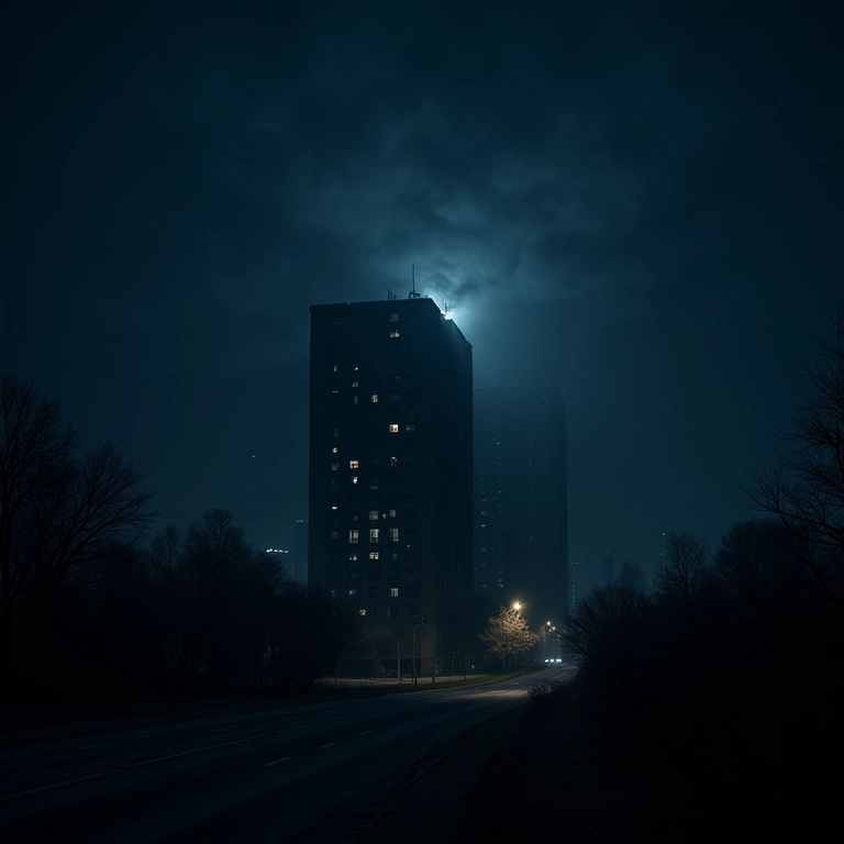 Prédio inteiro no escuro devido a uma queda de energia.