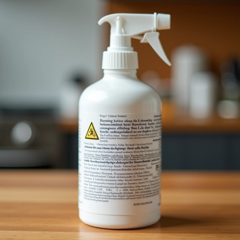 Produto químico inadequado próximo à bancada de madeira.