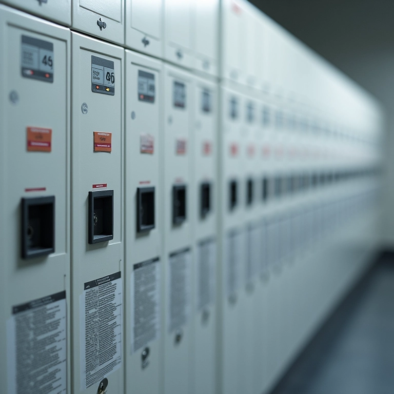 Quadros de distribuição de energia em cada andar de um edifício residencial.