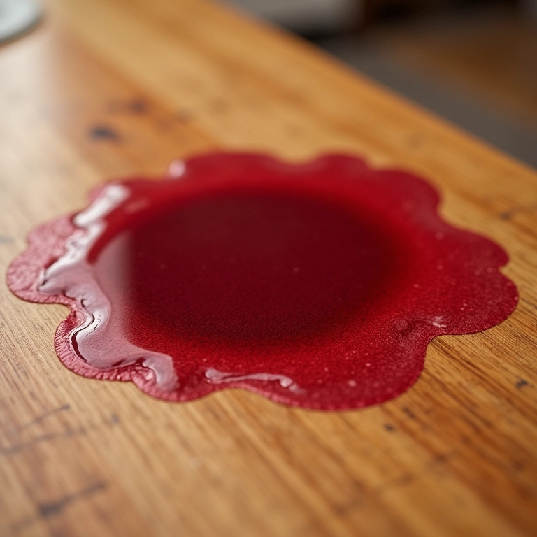 Remoção rápida de mancha de vinho em bancada de madeira.