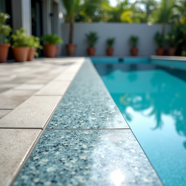 Revestimento antiderrapante ao redor de piscina coberta para segurança.