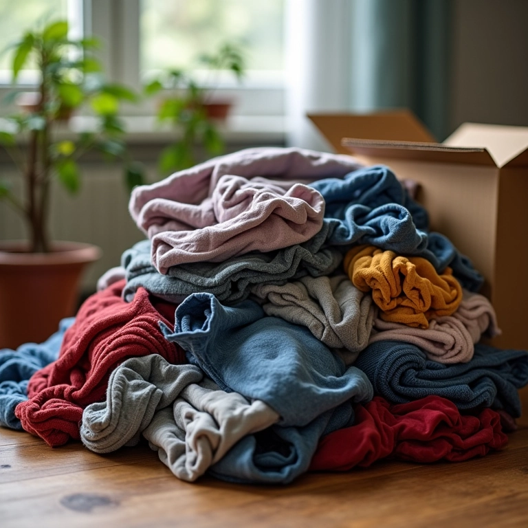 Roupas prontas para doação ou reciclagem.