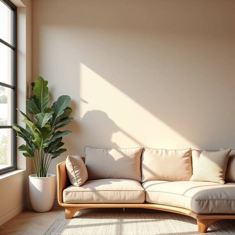Sala de estar com parede pintada com tinta Suvinil em tom neutro.