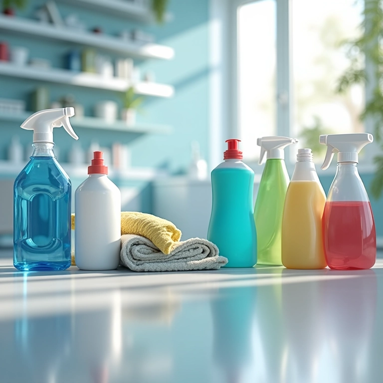 Setorizando os produtos de limpeza na área de serviço.