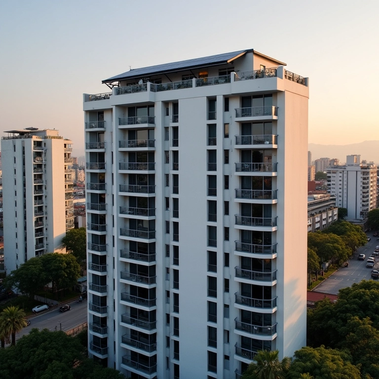 Sistema de aquecimento solar instalado em prédio de apartamentos no Brasil.