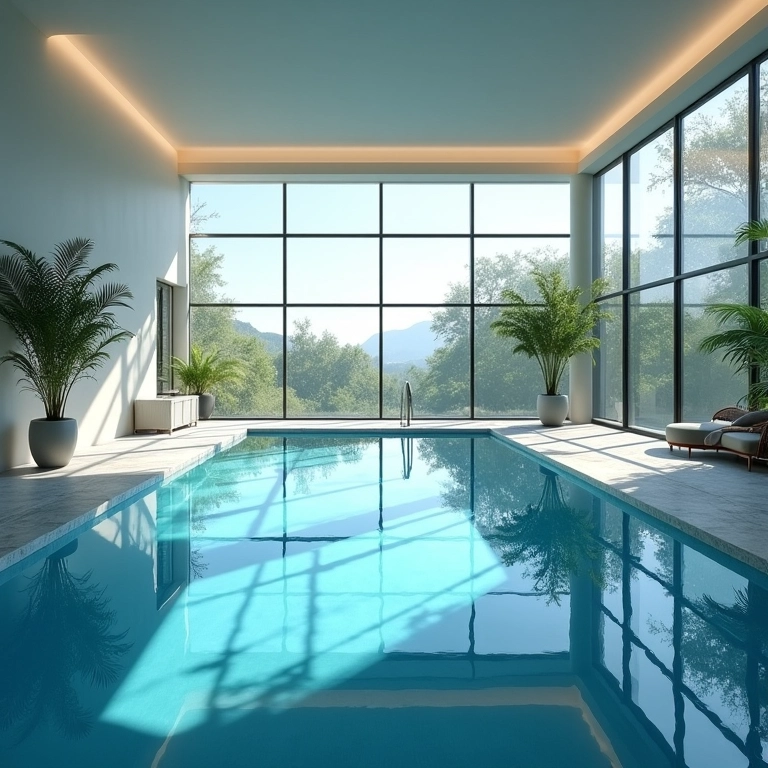 Sistema de ventilação eficiente evita umidade em piscina coberta.