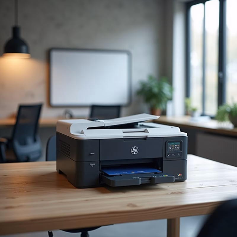 Smart chip toner, ink level monitoring, architectural office, professional photography, 8K quality, Toner com chip inteligente monitorando nível de tinta em escritório.